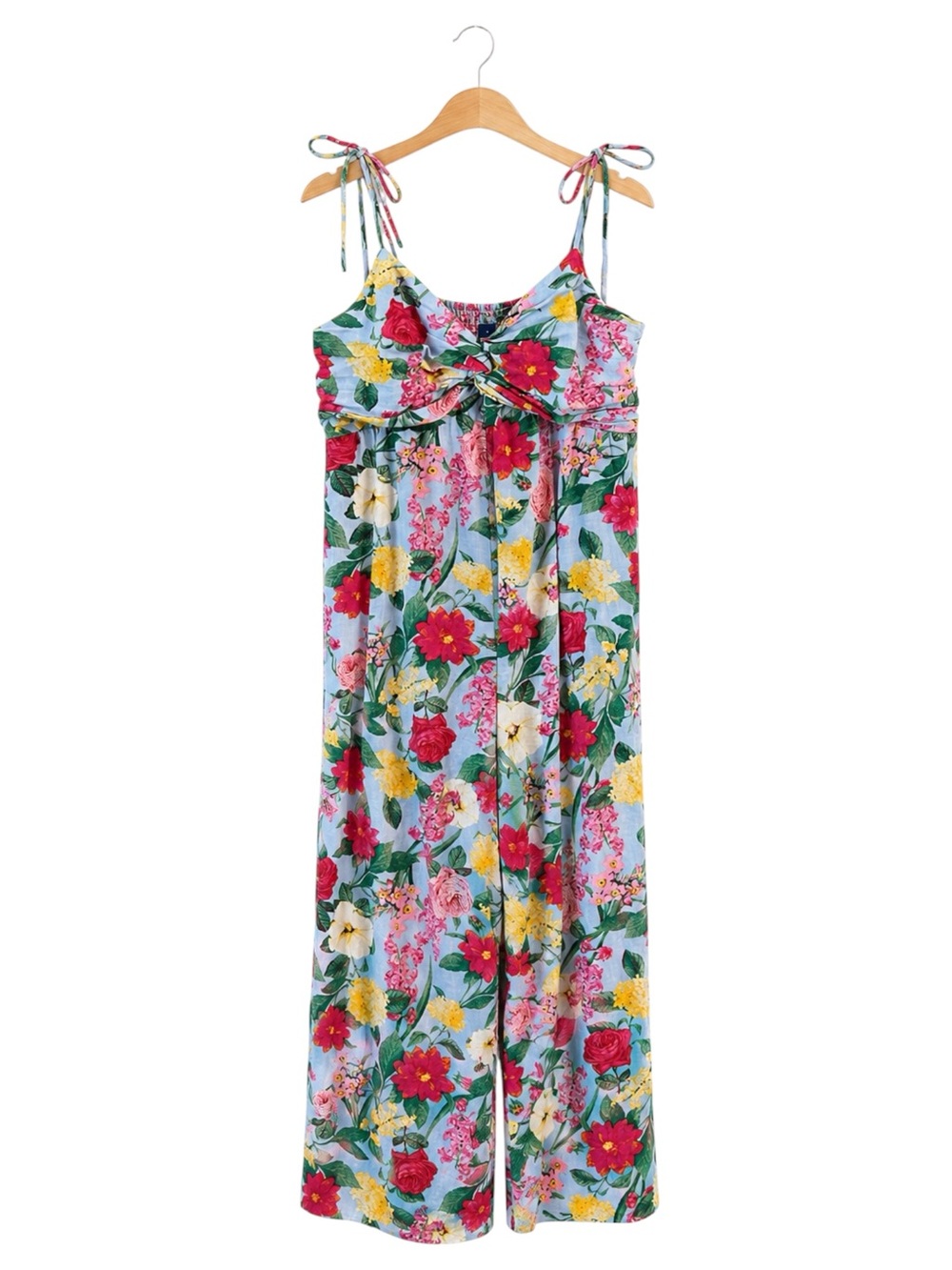 Jumpsuit Floral Linen Blend Tie Strap Coastal Grandma Vacation Wide Leg Large